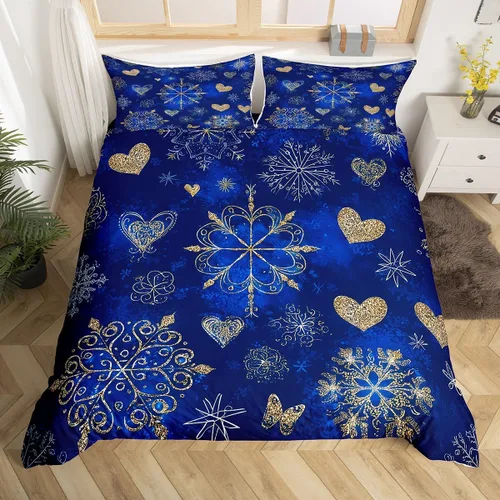 Miniatura 16 de Juego de ropa de cama de 3 piezas con diseño de muñeco de nieve, funda de edredón con temática de invierno, funda de edredón con temática de Feliz