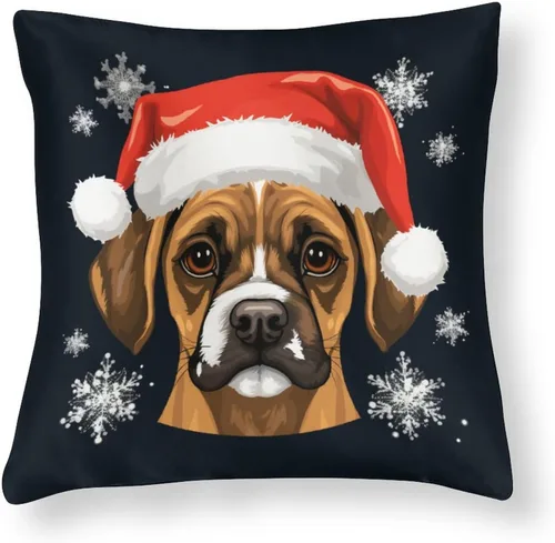 Miniatura 13 de Divertidas fundas de almohada de satén de Navidad con diseño de perro y cocker spaniel con gorro de Papá Noel, copos de nieve, decoración