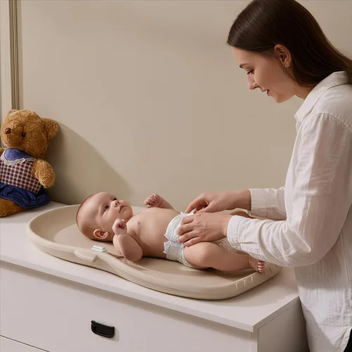 Miniatura 8 de Luxury Little Cambiador de bebé portátil de EVA impermeable para cambios de pañales, vestirse, masaje de bebé y aplicación de humectante, suave