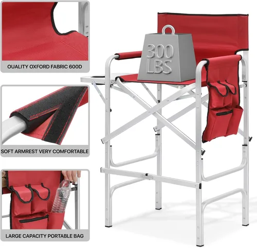 Miniatura 6 de Athena Collection Silla de director de 44.5 pulgadas de alto, paquete de 2, sillas plegables para artista de maquillaje con mesa auxiliar, soporte