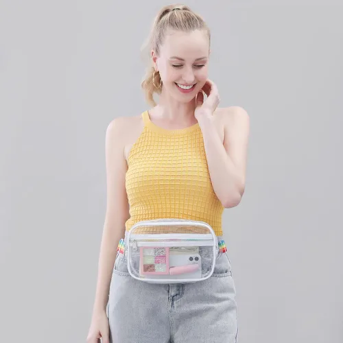 Miniatura 14 de Clearworld Riñonera transparente para mujeres y hombres, paquete de cintura aprobado por estadio con correa ajustable, bolsa de cinturón de moda