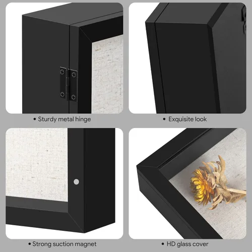 Miniatura 2 de Marco de caja de sombra pequeña de 5 x 5 con parte trasera de lino, resistente vitrina de memoria de flores, imágenes, medallas y más, color negro