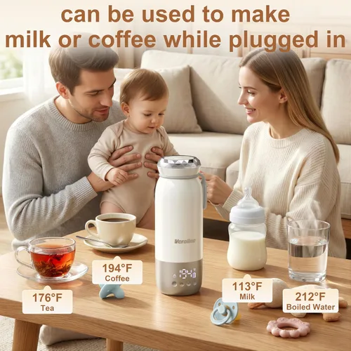 Miniatura 6 de Calentador de biberones portátil para viajes, calentador de leche portátil de 18.6 onzas, ajustable de 98-212 ℉, calentador de biberones sobre