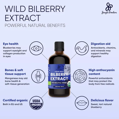Miniatura 2 de Jungle Powders Extracto de arándano silvestre para ojos USDA orgánico botella de 3.4 onzas de arándano líquido antocianina sin alcohol, suplemento