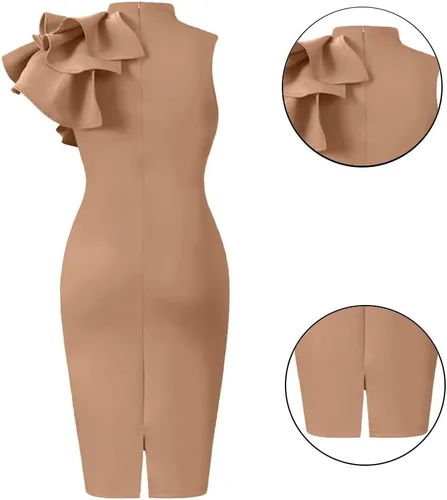 Miniatura 3 de XXTAXN - Vestido de cóctel entallado, formal, sin mangas y con volados para mujer, vestido de tubo de longitud media