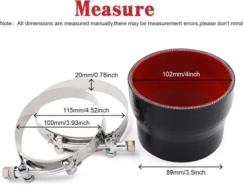 Miniatura 5 de Acoplador reductor recto de silicona para manguera de 3.5 pulgadas a 4 pulgadas, 4 capas con abrazadera de acero inoxidable en T