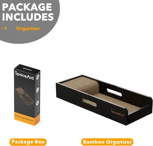 Miniatura 7 de SpaceAid Organizador de Cajón para Cuchillos Inserto de Bambú, Soporte para Cuchillos de Carne de Cocina Organizadores Bloque para Cajón
