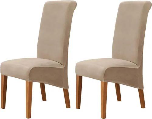 Miniatura 22 de Juego de 2 fundas de terciopelo para sillas de comedor, color beige, fundas elásticas para sillas de comedor y cocina, reutilizables, protector