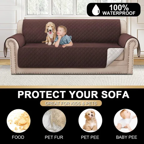 Miniatura 4 de Funda 100 % impermeable para sofá de 3 cojines, protector de muebles para mascotas, niños y perros (sofá XL, marrón)