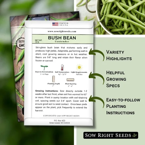 Miniatura 2 de Sow Right Seeds - Semillas de frijol verde Contender Bush para plantar - Paquete de semillas autóctonas sin OMG - Variedad sin hilos para plantar un