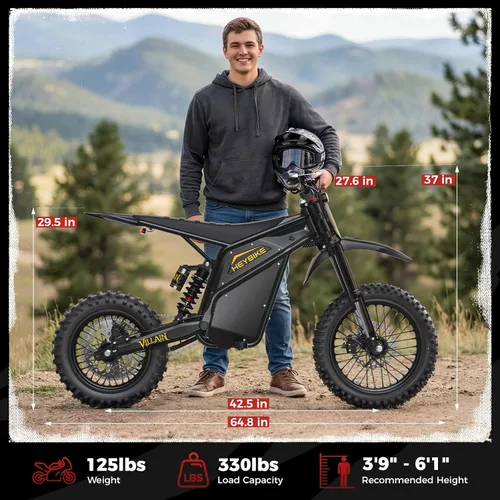 Miniatura 8 de Heybike Villain - Motocicleta eléctrica de motocross de 4160 W E con batería de 52 V 26 AH, motocicleta eléctrica de neumático grueso de 14