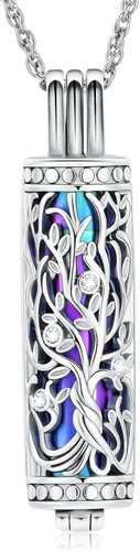 Miniatura 8 de shajwo Joyería de cremación cilíndrica, collar de cenizas de urna del árbol de la vida para mujeres y hombres, vial de cremación de cenizas