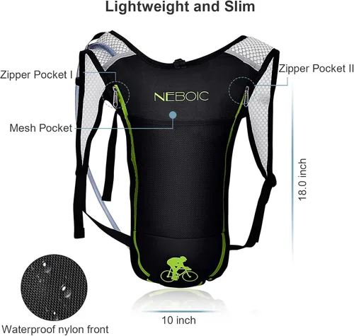 Miniatura 2 de Neboic Paquete de 2 mochilas de hidratación con bolsa de hidratación de 2 litros. Mochila ligera de agua que mantiene el agua fresca hasta 4 horas