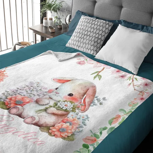 Miniatura 3 de Manta de franela de forro polar con nombre de conejo, manta de regalo ligera y suave para cama, sofá, viajes al aire libre, 30 x 40 pulgadas