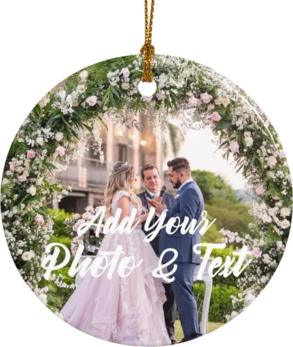 Miniatura 22 de Adornos de Navidad personalizados de doble cara con foto, adorno de Navidad personalizado 2025, adornos de corona de Navidad personalizados