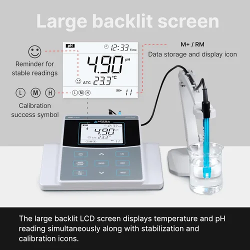 Miniatura 4 de Apera Instruments Kit de medidor de pH de sobremesa de laboratorio AI521 PH800, precisión de pH 0.01, gestión de datos GLP (salida USB), conector BNC