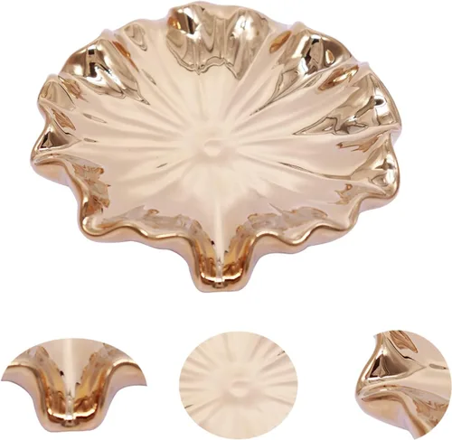 Miniatura 5 de Jabonera de hoja de loto de cerámica dorada, jabonera autodrenante, ranura de cascada, accesorios de baño para baño, cocina, mostrador de bar.
