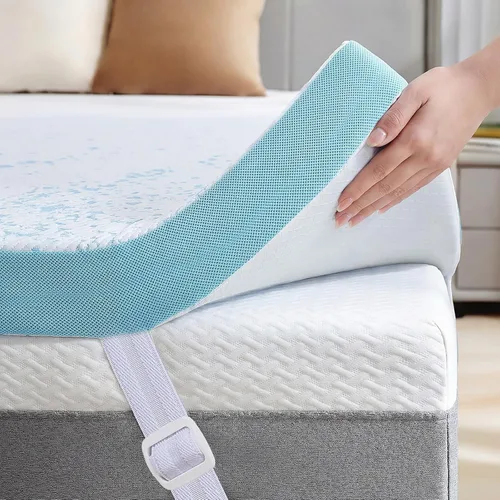 Miniatura 10 de OhGeni - Cubrecolchón de espuma viscoelástica de 2 pulgadas con funda, funda de cama suave con base antideslizante, mejorado con gel refrescante