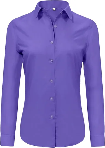 Miniatura 12 de Ruisin - Camisas supersuaves sin arrugas y con botones para mujer, unicolor, manga larga, diseño a rayas, estilo formal, blusa de vestir