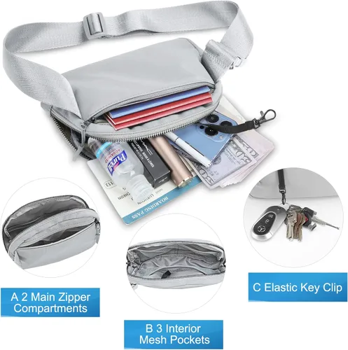 Miniatura 4 de ARMENCI Bolsa de cinturón para mujeres y hombres, ligera EDC manos libres, moderna para viajar, senderismo, ciclismo, entrenamiento, casual, Gris