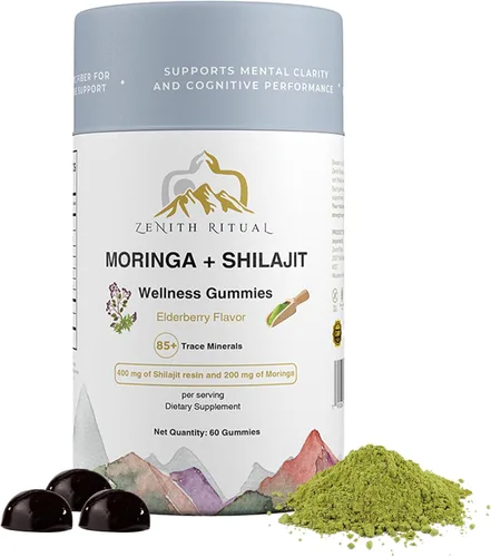 Gomitas Shilajit y Moringa sabor a saúco – Aumenta la energía, la concentración y la vitalidad – 75% ácido fúlvico – 100% vegano, sin gluten, sin