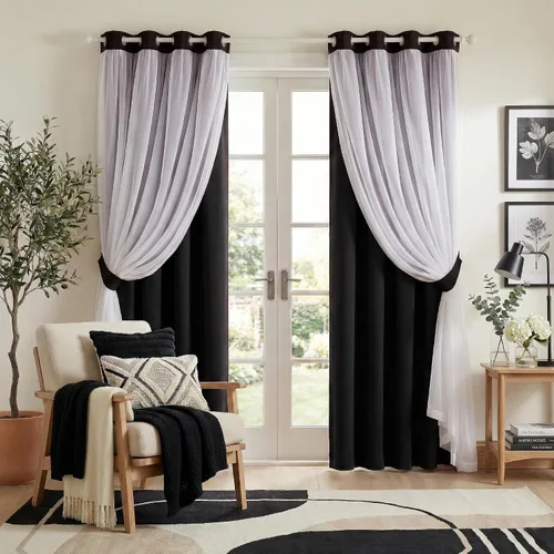 Miniatura 17 de PONY DANCE Cortinas Opacas con Superposición de Gasa, Cortinas de Doble Capa con Aislamiento Térmico Mix & Match para Oscurecer Habitaciones