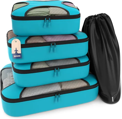 Shacke Pak - Organizadores de viaje con bolsa para ropa sucia, juego de 4 cubos para empacar, aguamarina verde azulado), SHPK4AquaTeal