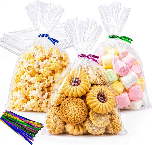 Miniatura 11 de LOKIQNG 150 PAQUETES Bolsas de Celofán de Navidad Bolsas de Regalo para Dulces y Galletas con Ataduras Giratorias para Recuerdos de Fiesta