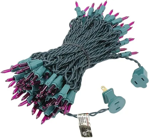 Miniatura 5 de Novelty Lights Mini luces incandescentes tradicionales de 50 pies, 100 bombillas, color morado sobre cable verde con espacio de 6 pulgadas, grado