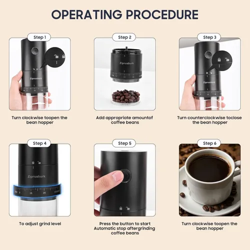 Miniatura 5 de First Grind - Molinillo de café recargable mientras se carga, molienda 1.7 veces más rápida con molinillo de café eléctrico portátil con 38 ajustes