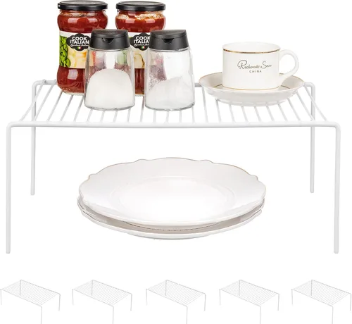 Redrubbit Estante de almacenamiento grande (15.7 x 9.4 pulgadas), juego de 6, inoxidable, minimalista, blanco, acero metálico, 6 estantes, cocina,