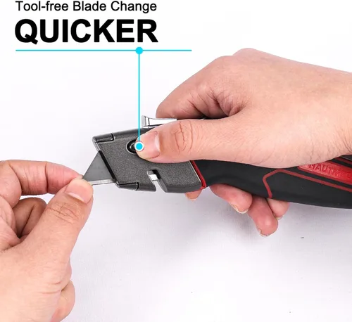 Miniatura 6 de HAUTMEC Cortador de caja de alta resistencia retráctil, cuchillo utilitario 2 en 1 con sistema de bloqueo automático y 3 posiciones, almacenamiento