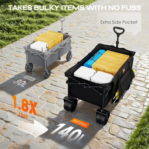 Miniatura 2 de Navatiee Big Wheels - Carrito plegable de playa, resistente, con ruedas silenciosas para todo terreno, carrito de comestibles plegable con bolsillo