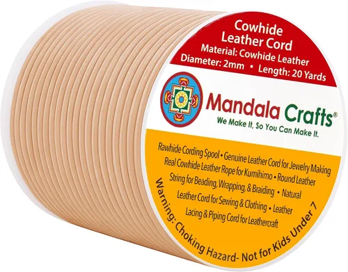 Miniatura 183 de Mandala Crafts Cordón Redondo de Cuero de Piel de Vaca Genuino Beige para Fabricación de Joyas Kumihimo Carrete de Cuerda de Cuero - Cordón