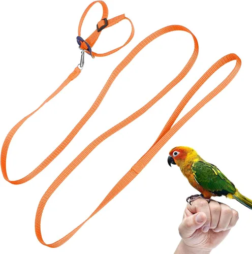Miniatura 9 de Arnés y correa para pájaros, 47.2 in para mascotas, cuerda de entrenamiento ajustable de nailon antimordeduras para loro volador al aire libre