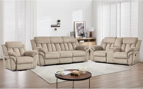Miniatura 22 de CANMOV Juego de sofá reclinable, sofá biplaza reclinable manual y sofá de 3 plazas con reposabrazos sobrerelleno para sala de estar, muebles de Gris