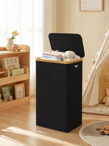 Miniatura 9 de iEGrow Cesto para la ropa sucia con tapa, cesta grande para la ropa sucia de 110 litros con asa y tapa, organizador de ropa plegable con bolsa Negro