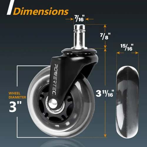 Miniatura 7 de POWERTEC Ruedas Rollerblade para sillas de oficina, ruedas de repuesto para silla de escritorio de oficina, videojuegos, suaves y seguras