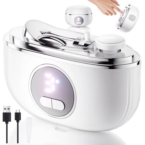 Cortaúñas eléctrico, cortaúñas inteligente 2 en 1 con pulido para dedos de manos y pies, recortador de uñas recargable con 3 velocidades ajustables