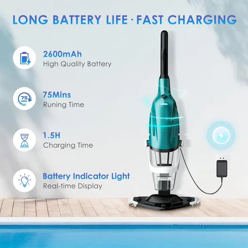 Miniatura 3 de Aspiradora de piscina para piscina sobre el suelo, limpiador de piscina recargable de mano, tecnología Turbo™, fuerte succión 2700L/H, hasta 75