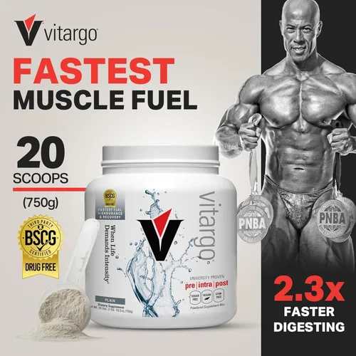 Miniatura 2 de Vitargo Polvo de Carbohidratos Alimenta el Glucógeno Muscular 2 Veces Más Rápido 1 Libra Sin Sabor Polvo Pre y Post Entrenamiento