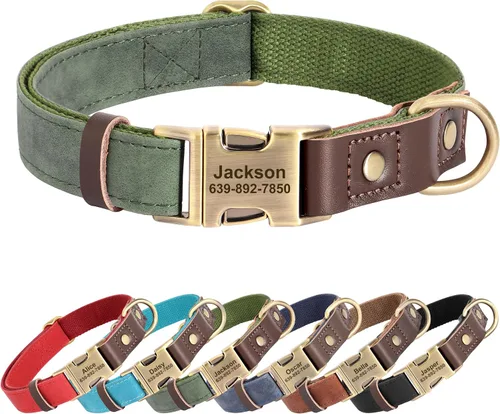 Miniatura 18 de Collares personalizados de piel sintética suave con nombre de mascota y número de teléfono para perros medianos, collares ajustables y duraderos