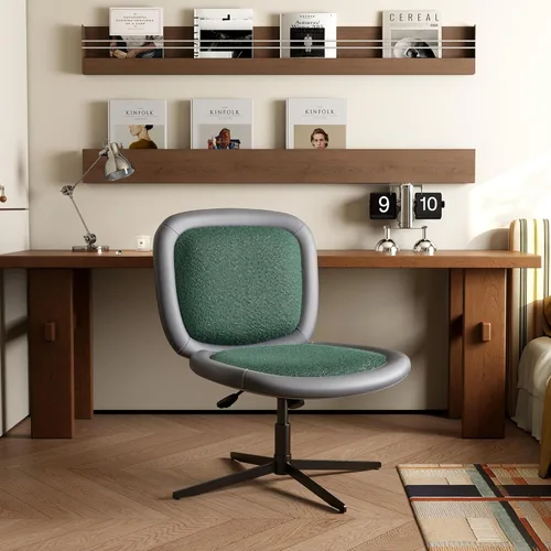 Miniatura 9 de Silla de oficina en casa, sin brazos con ruedas, silla de escritorio pequeña de altura ajustable sin brazos, silla de computadora de piel sintética