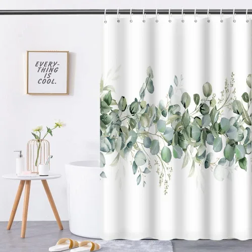 Miniatura 33 de Cortinas de ducha botánicas verdes de 36 x 72 pulgadas, hojas de eucalipto naturales de primavera para minimalismo moderno, decoración de baño, tela