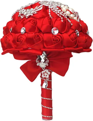 Miniatura 7 de Sharebeauty Ramo de novia de satén hecho a mano para lanzar ramo de boda, ramo de flores artificiales