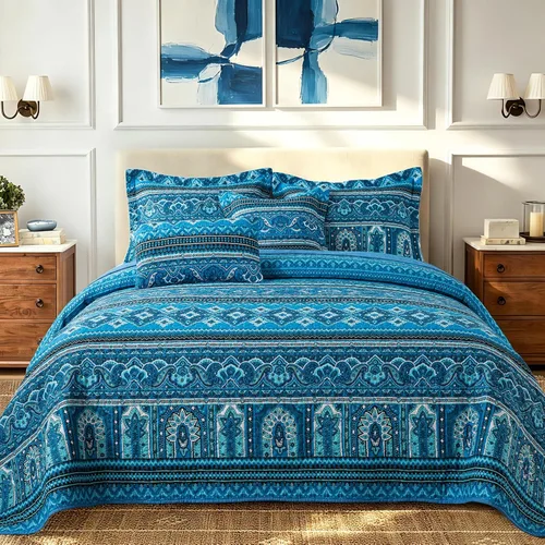 Miniatura 27 de TWINRUN Edredones de algodón tamaño Queen, colcha ligera tamaño Queen para cama, juego de edredón reversible suave a cuadros florales tamaño Queen G