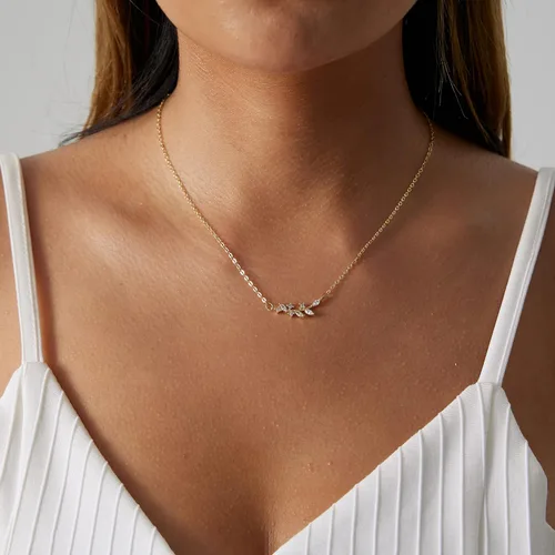 Miniatura 4 de Ascomy - Collar con dije de oro delicado, chapado en oro de 14 quilates, collar con colgante de hoja de circonia cúbica con forma de corazón