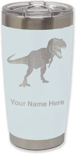 Miniatura 9 de LaserGram Vaso aislado al vacío de 20 onzas, dinosaurio Tiranosaurio Rex, grabado personalizado incluido (negro)