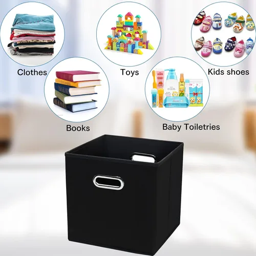 Miniatura 3 de STOREONE - Cubos de almacenamiento de tela con contenedores de cestas (28x28x28 cm) con asas dobles para estante, armario, organizadores de Negro