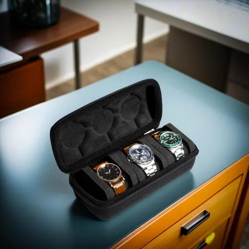 Miniatura 4 de Funda de viaje rígida de 3 ranuras para reloj, caja de almacenamiento y organizador para hombres y mujeres, con almohada de reloj antimovimiento